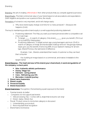 Branding Notes - Positioning statement To target_______, in search of ...