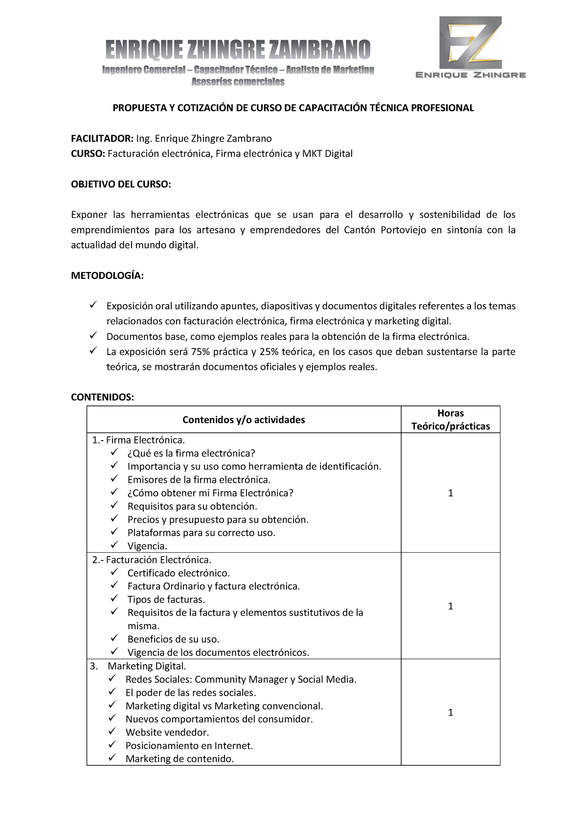 Propuesta DE Curso DE Capacitación Técnica - PROPUESTA Y COTIZACI”N DE ...