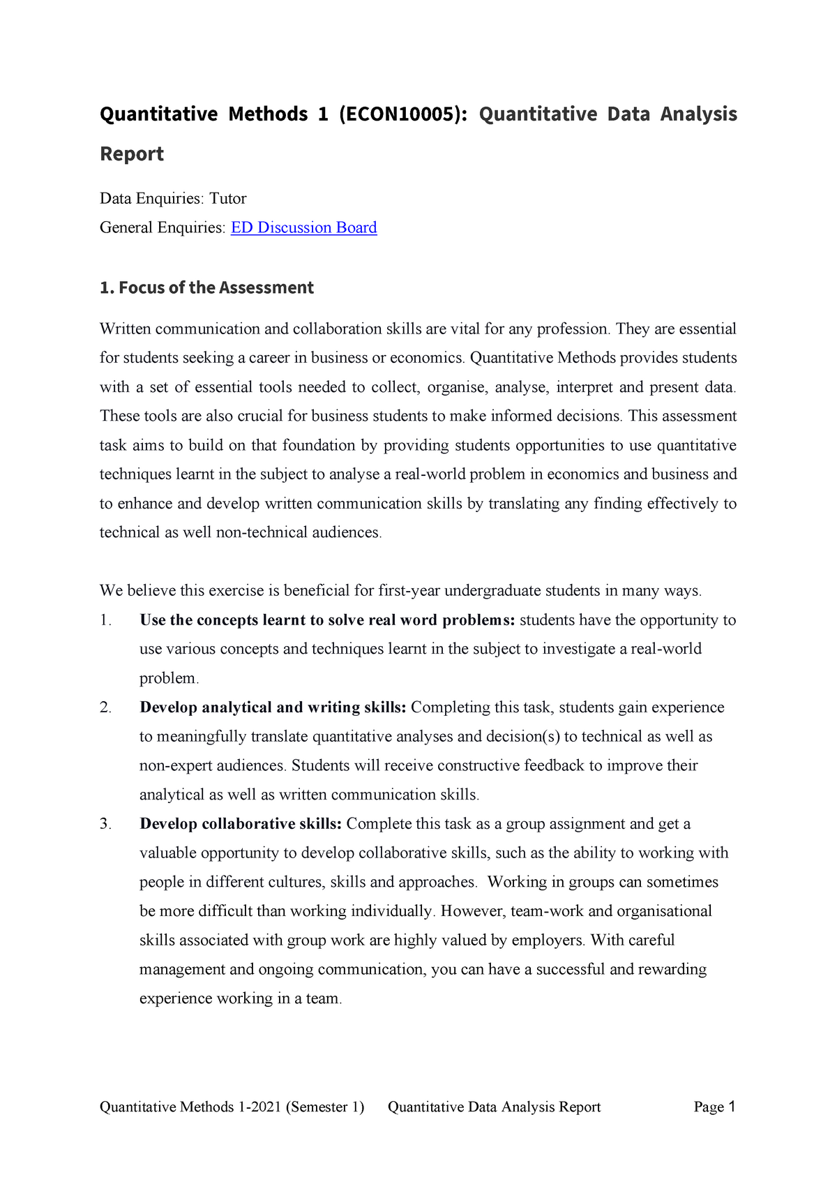 Assignment 1 Task And Questions Quantitative Methods 1 - Quantitative ...