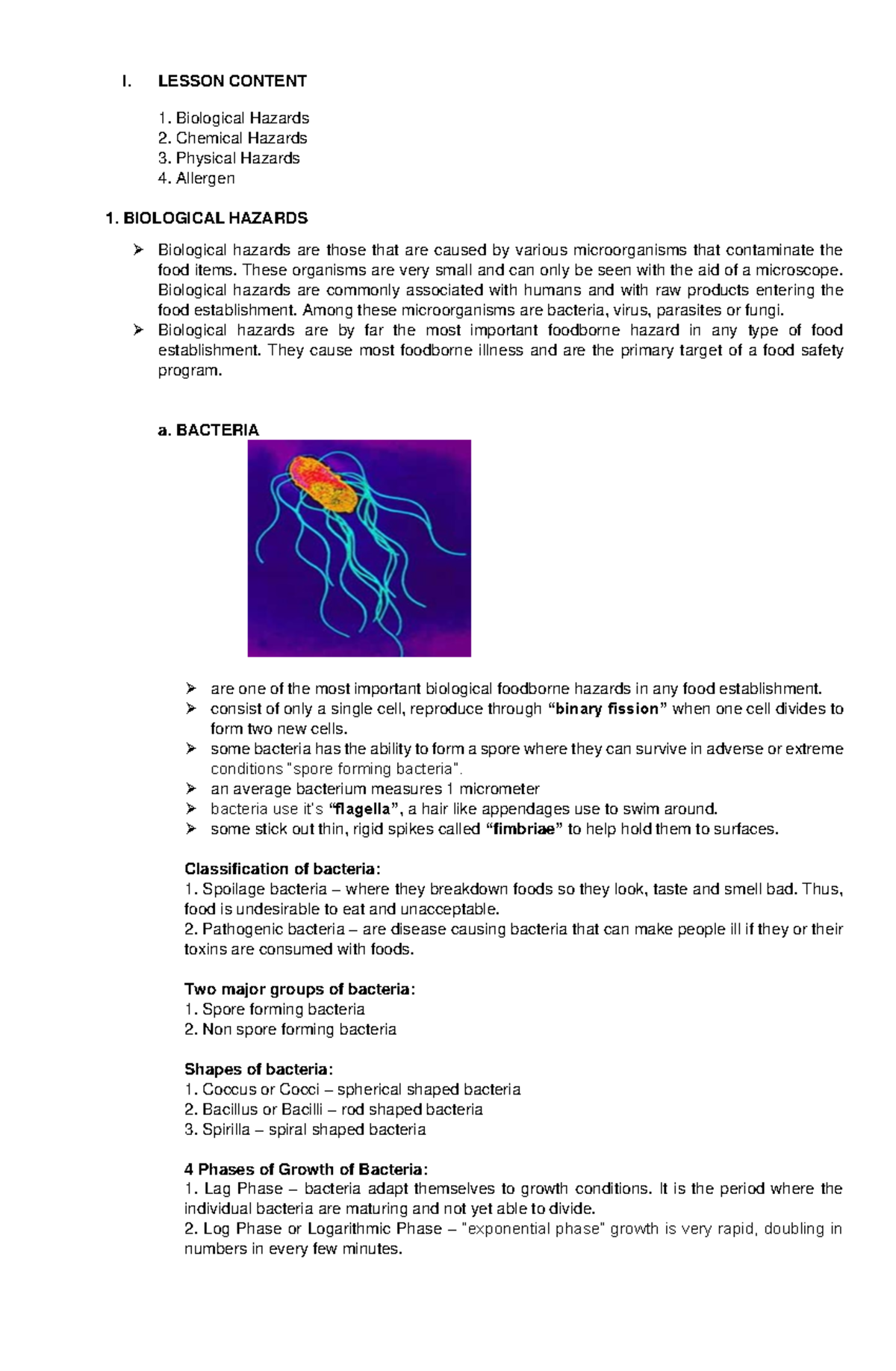 Risk Management as Applied to Safety, Hygiene and Sanitation Lesson 2 ...