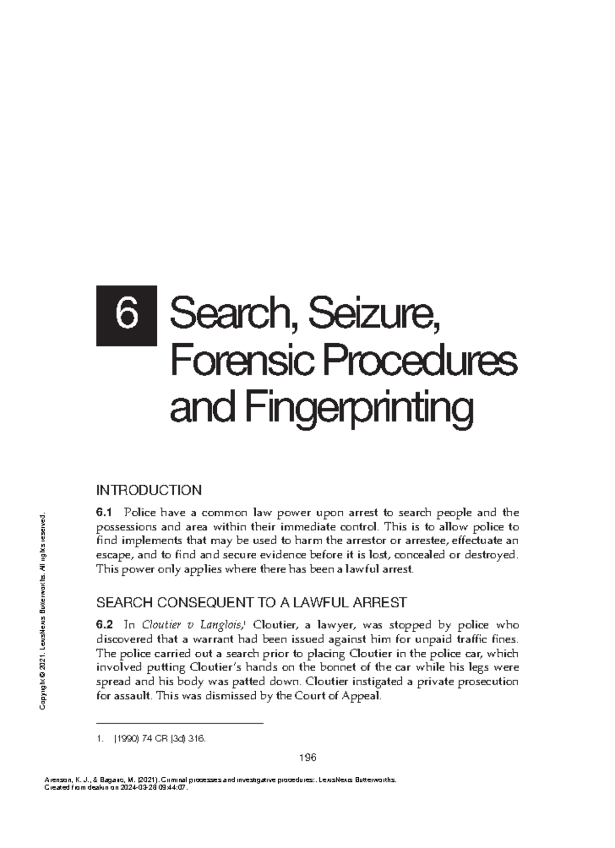 Criminal Processes and Investigative Procedures - (Chapter 6 Search ...