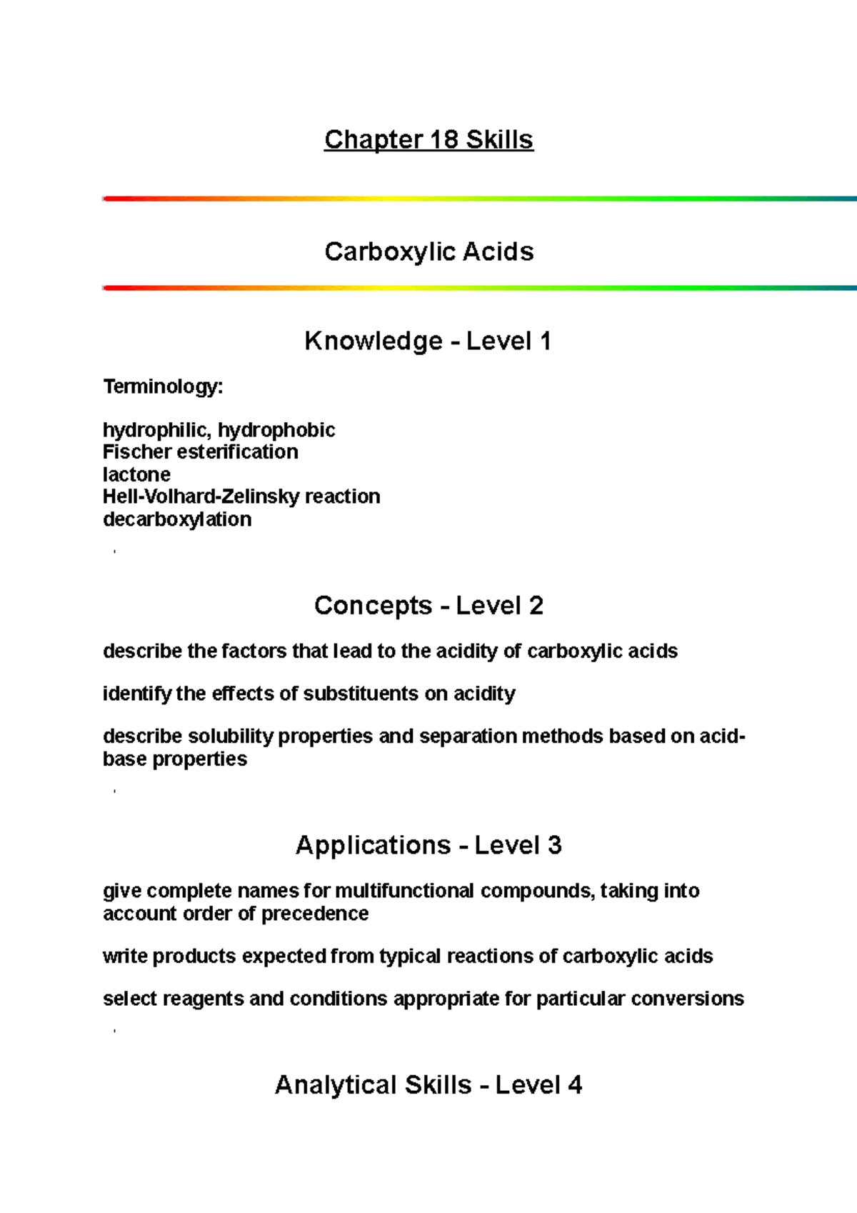 Chapter 18 Skills - Chapter 18 Skills Carboxylic Acids Knowledge ...