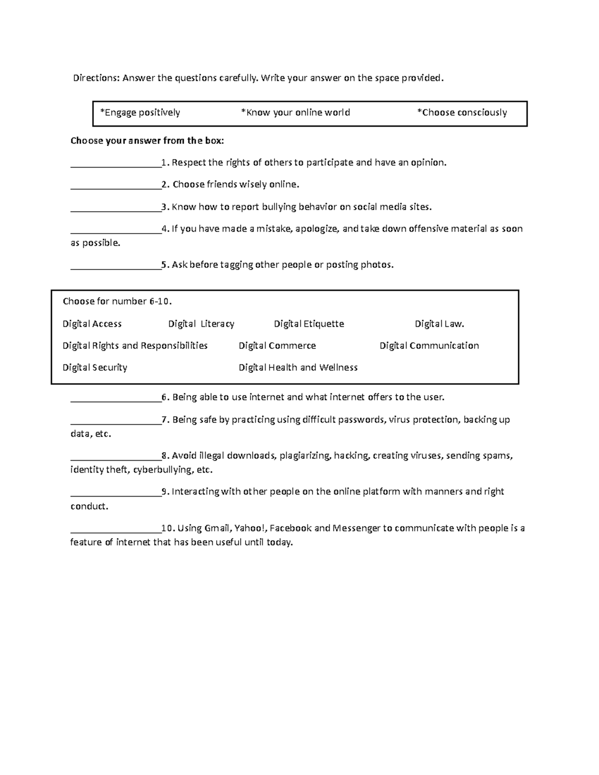 ICT as a medium Quiz - quiz - Directions: Answer the questions ...