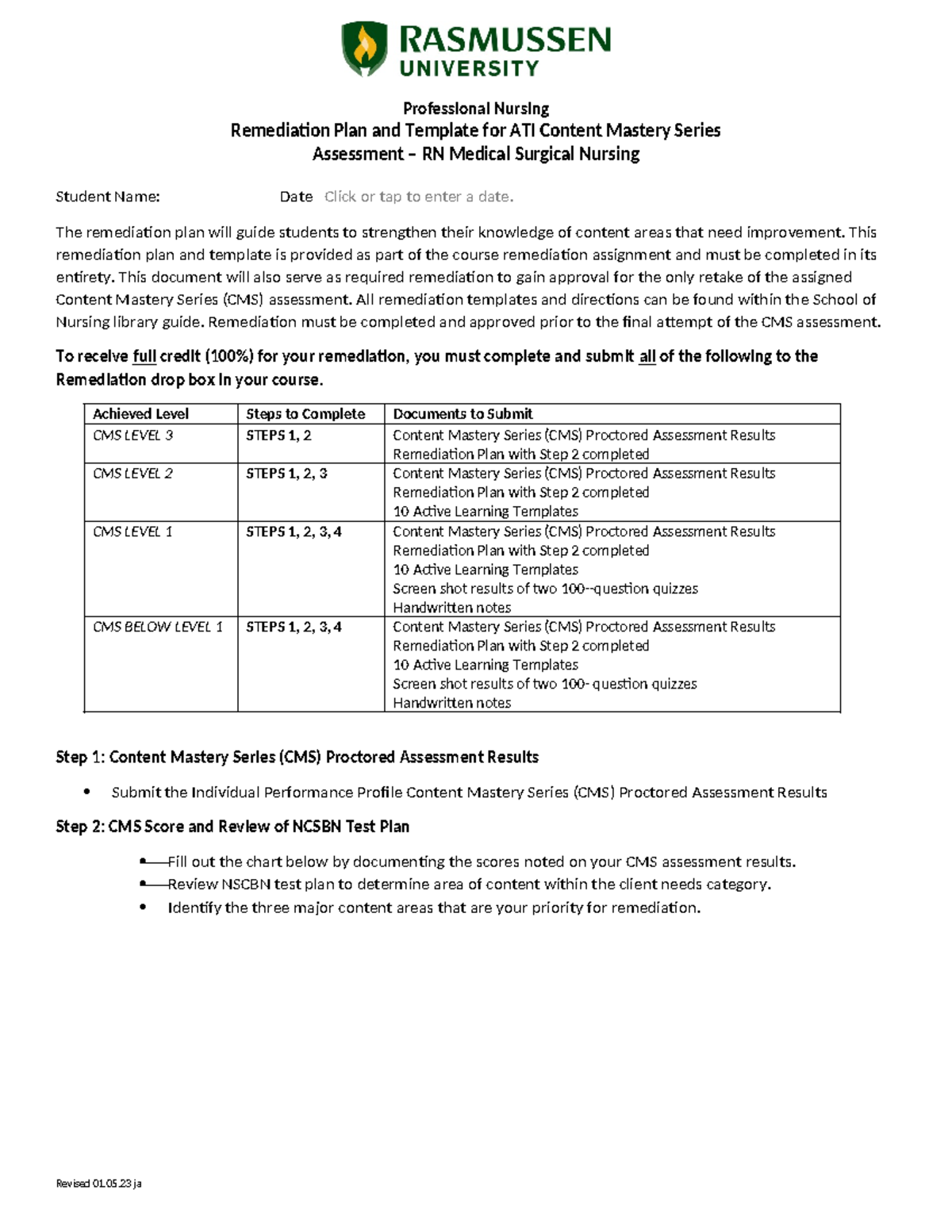 Remediation template for RN Medical Surgical Nursing - Professional ...