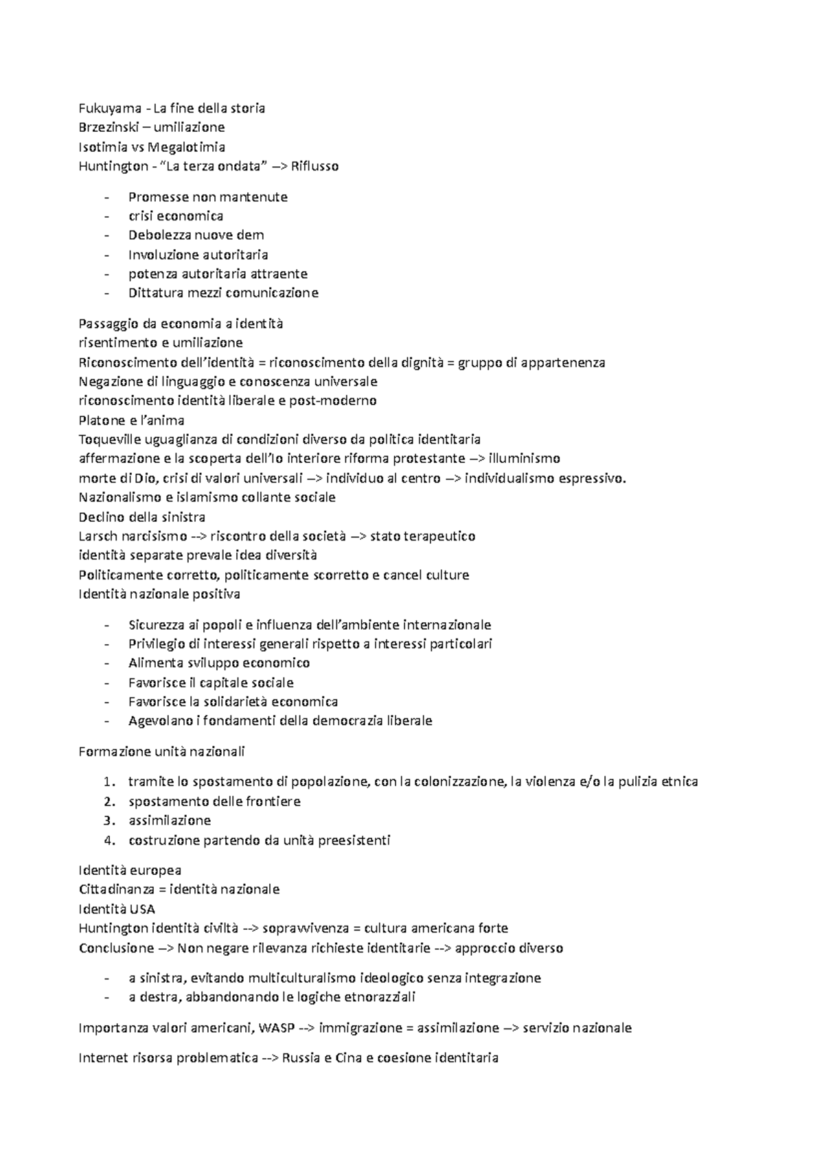 Teoria politica internazionale riassunto pochissime pagine