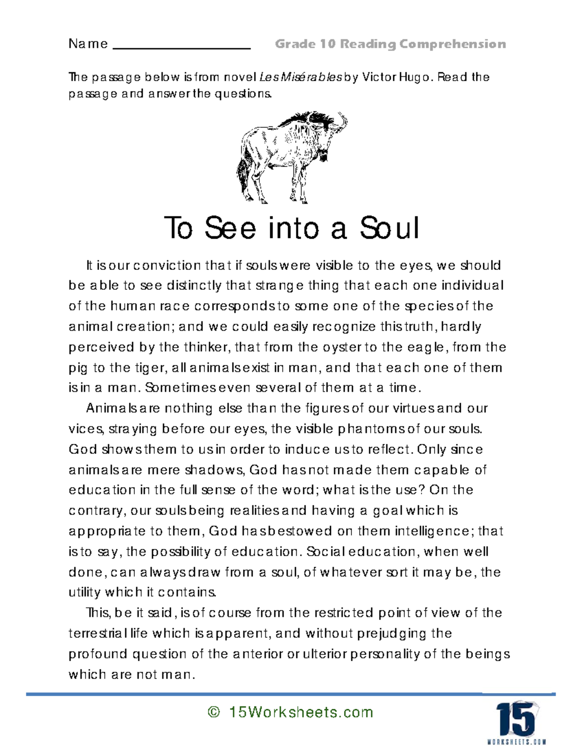 7-22 - none - Name Grade 10 Reading Comprehension © 15Worksheets The ...