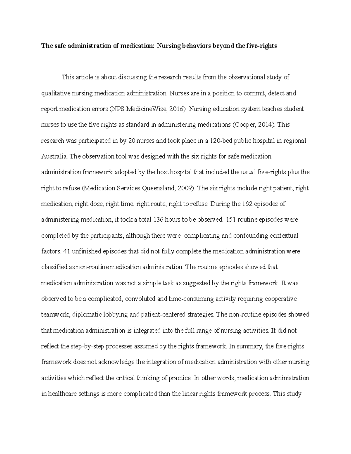 The safe administration of medication Nursing behaviors beyond the five ...