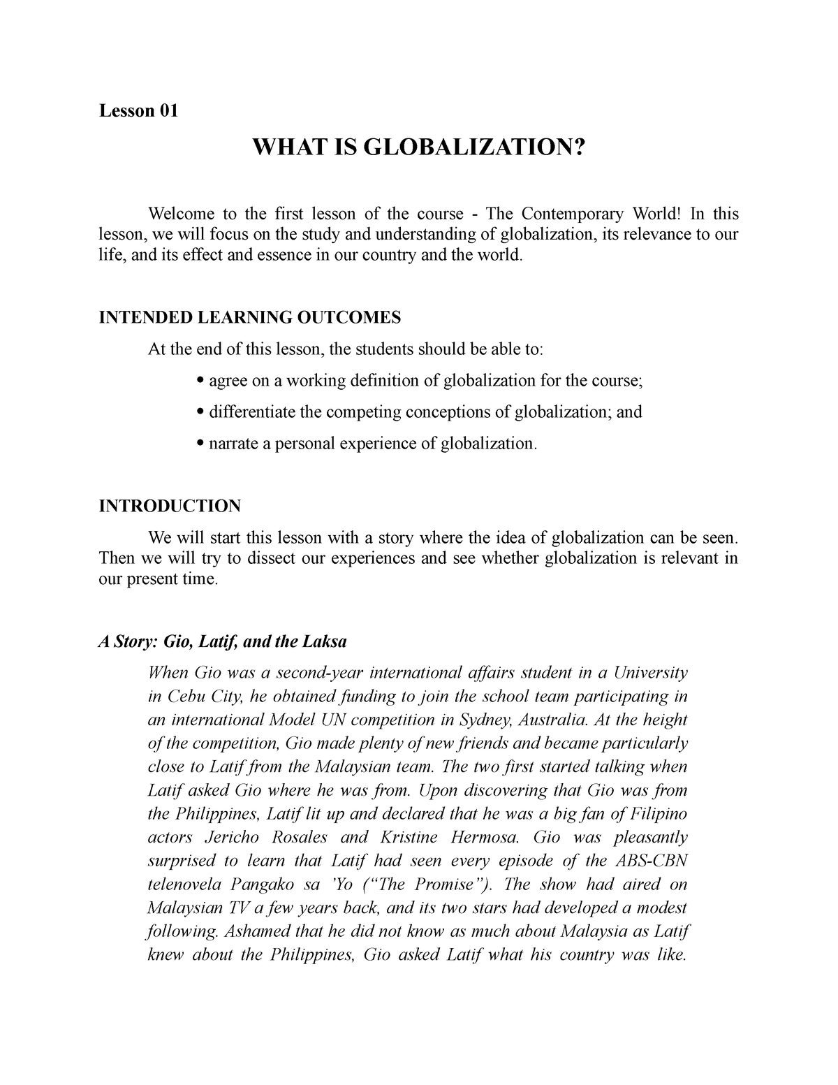 Module 1 Lesson 1 - STUDY - Lesson 01 WHAT IS GLOBALIZATION? Welcome To ...