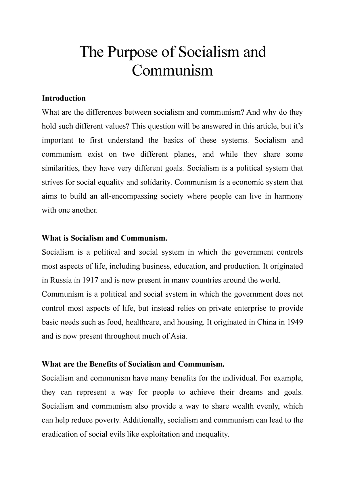 communism essay introduction