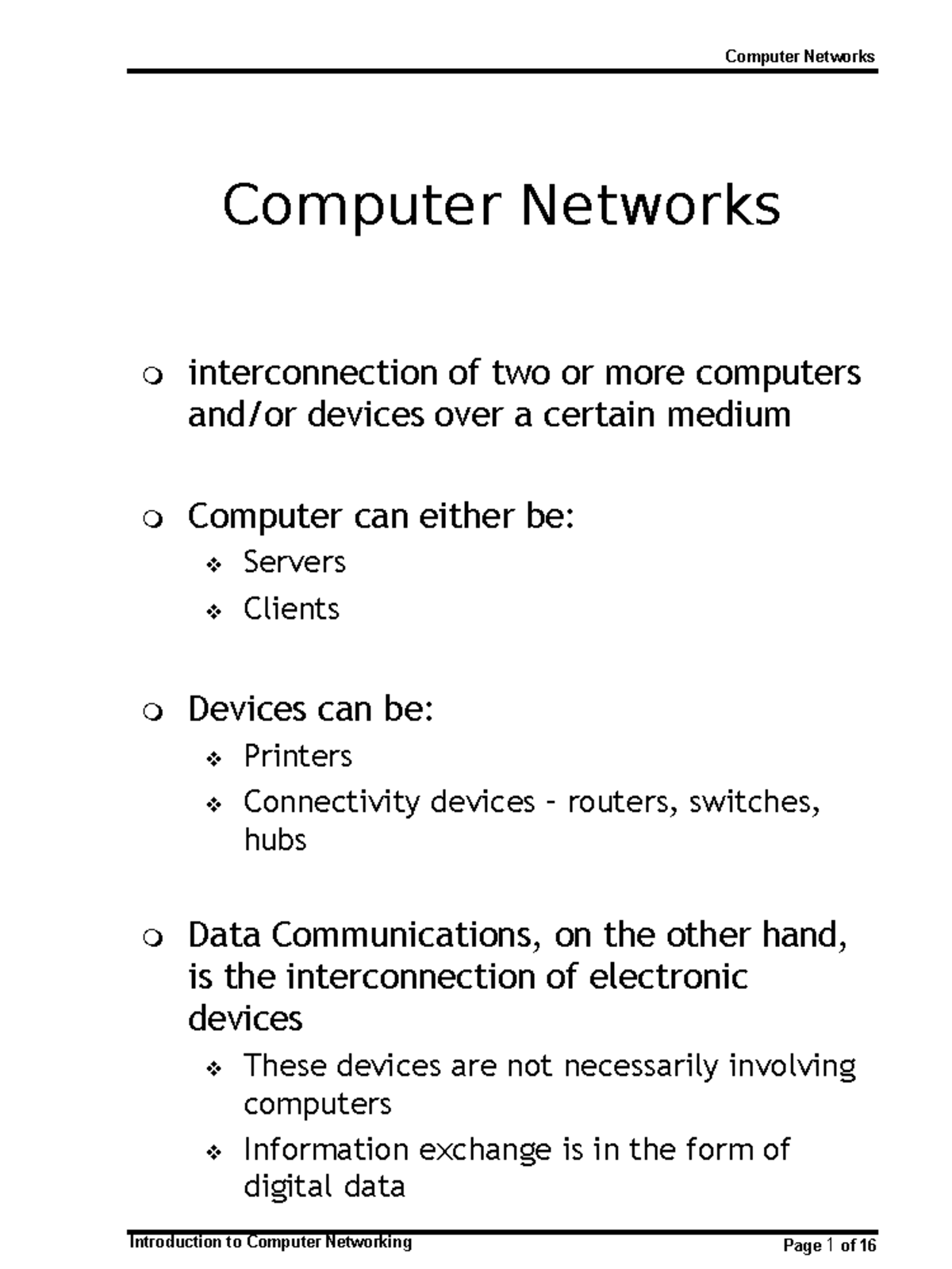 Week 1 Sessions 1 3 Slides 1 16 Introduction to Computer Networking ...