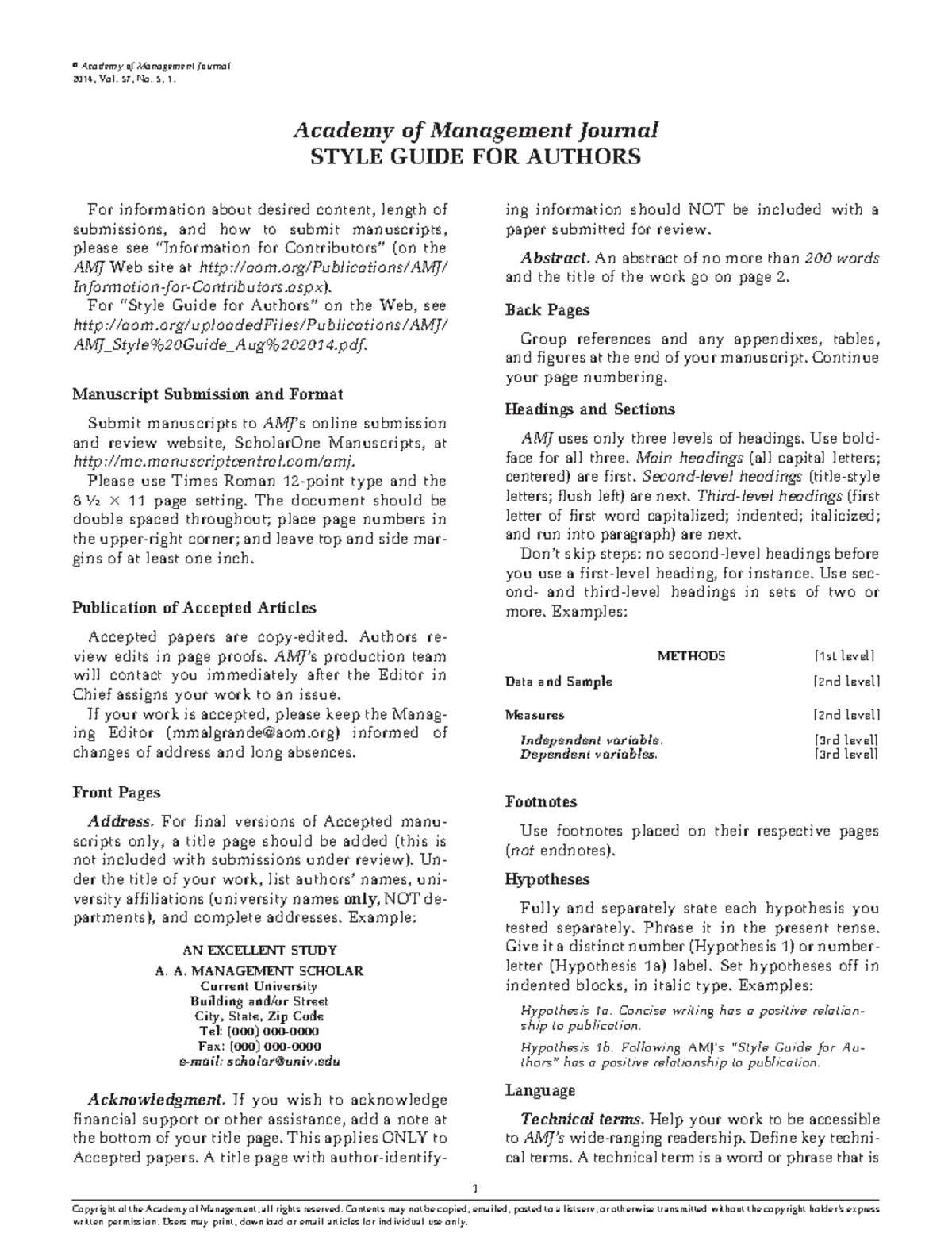 week2 summary assignment - Academy of Management Journal STYLE GUIDE ...