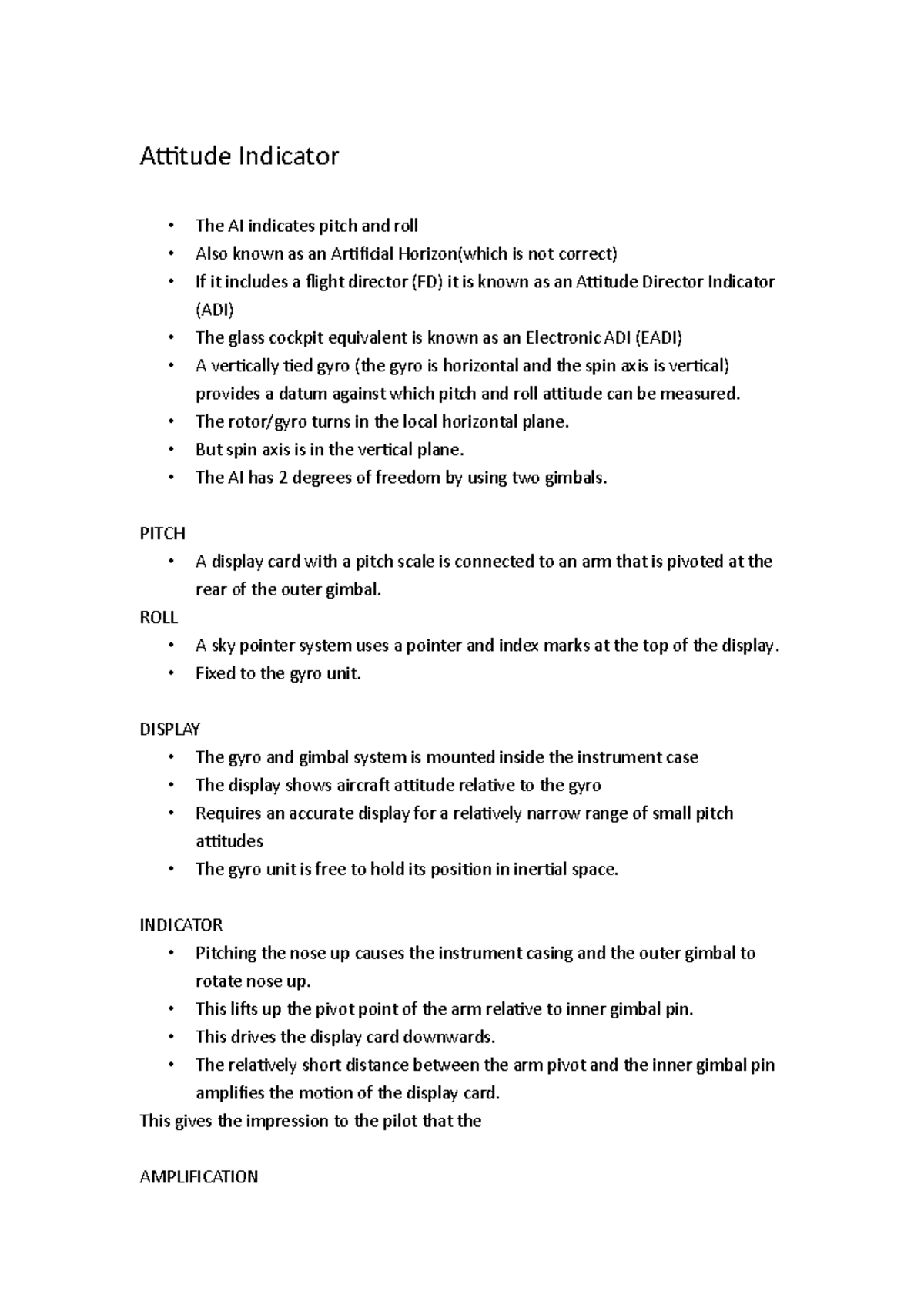 Attitude Indicator - Note for instruments - Attitude Indicator The AI ...
