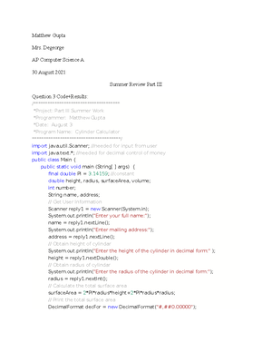 AP Computer Science Part II - Matthew Gupta Mrs. Degeorge AP Computer ...