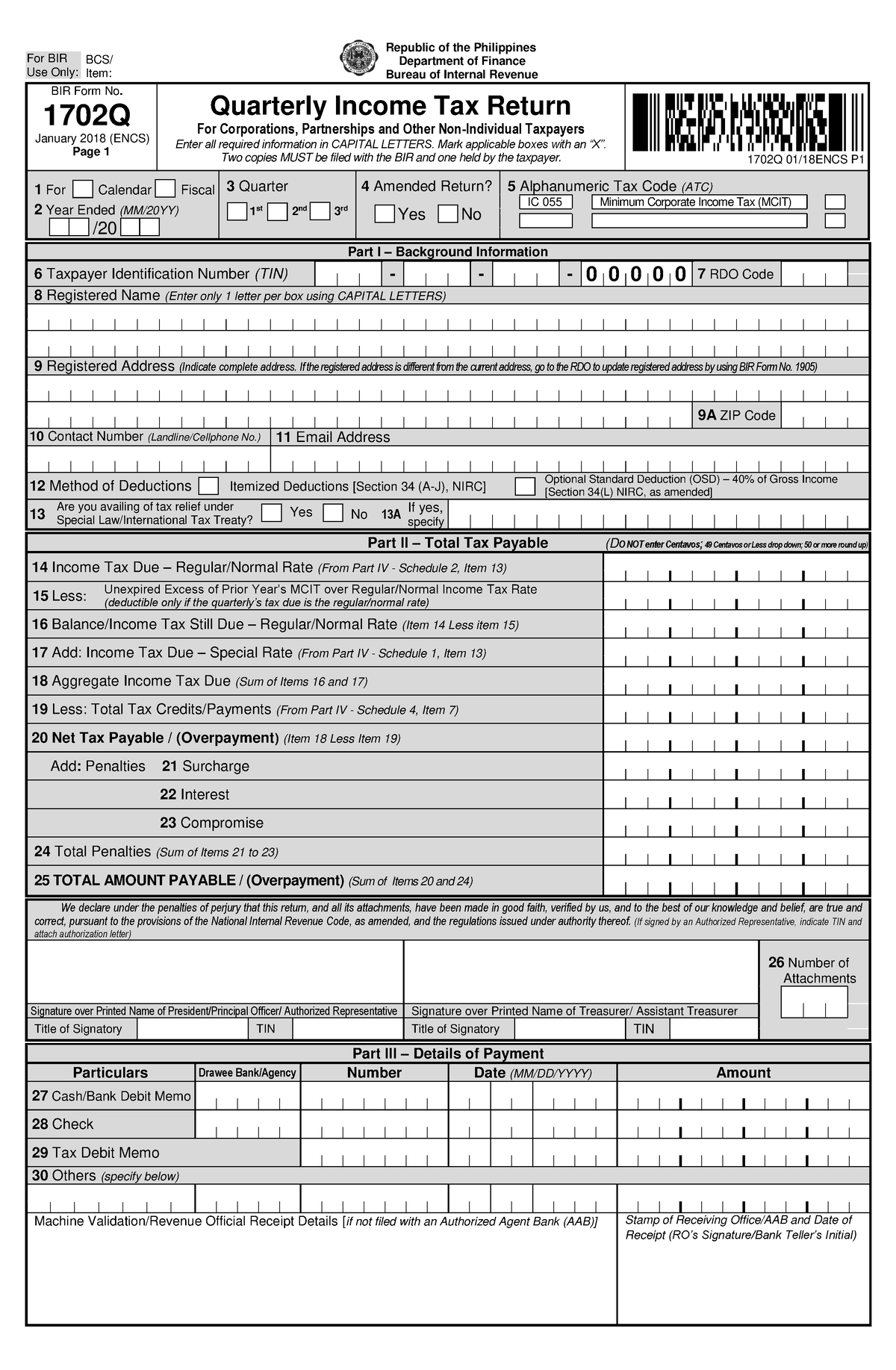 1702Q 2018 ENCS Final - Sample Form - BIR Form No. 1702 Q January 2018 ...