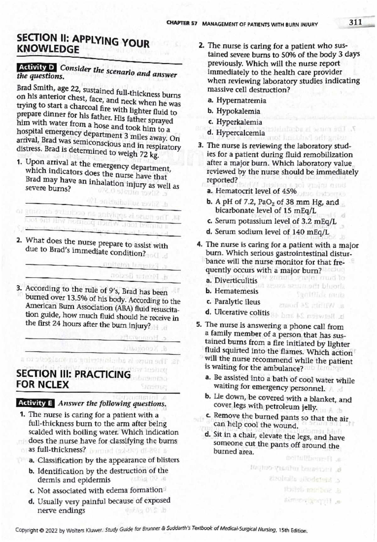 Burn Practice Questions - Mar 8 2022 - 15-45 - NSG 4513 - Studocu