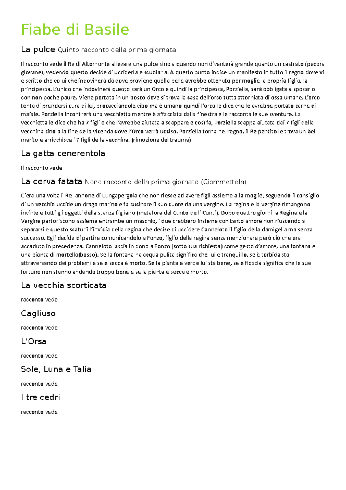 Riassunto degli articoli Fiabe di Basile La pulce Quinto racconto