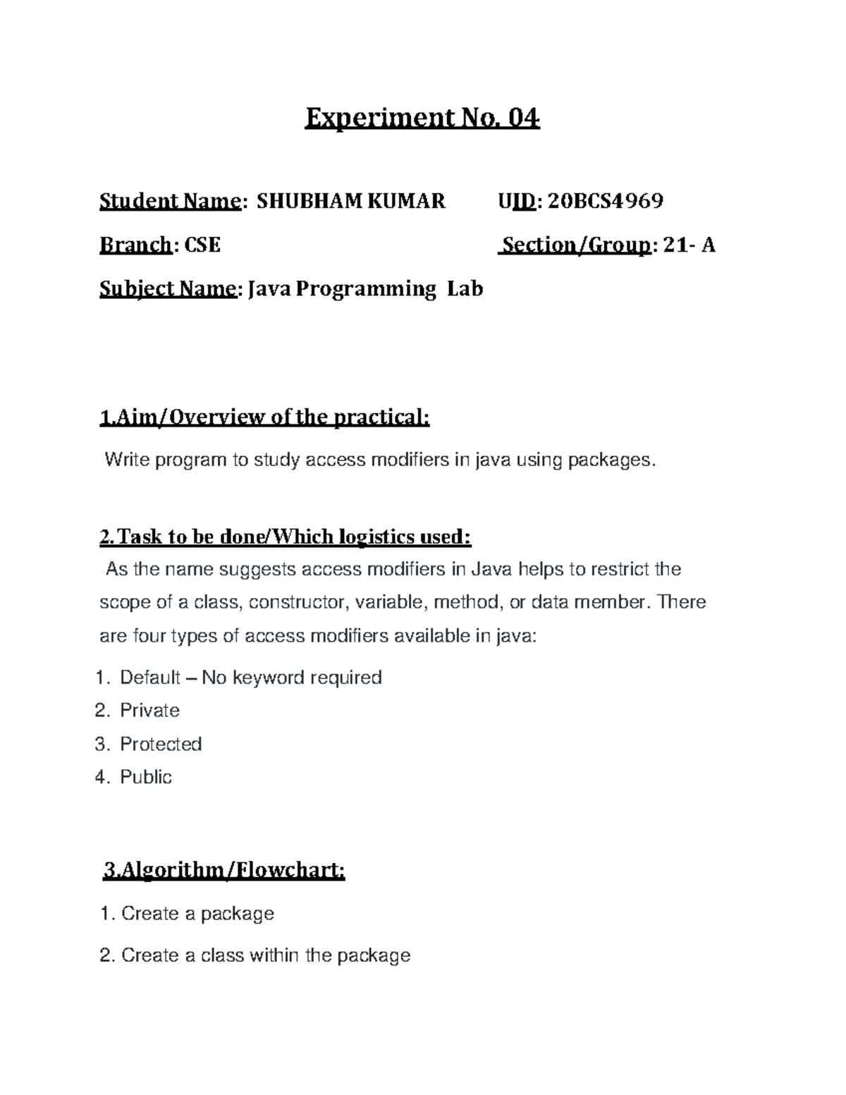 (20BCS2765)JAVA Worksheet 4 (1)-converted-converted - Experiment No. 04 ...