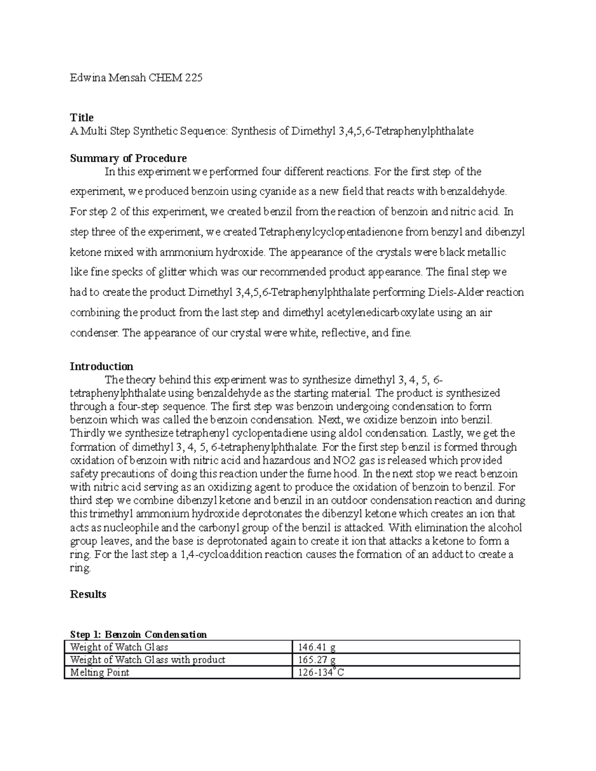 A Multi Step Synthetic Sequence Synthesis Of Dimethyl 3,4,5,6 ...