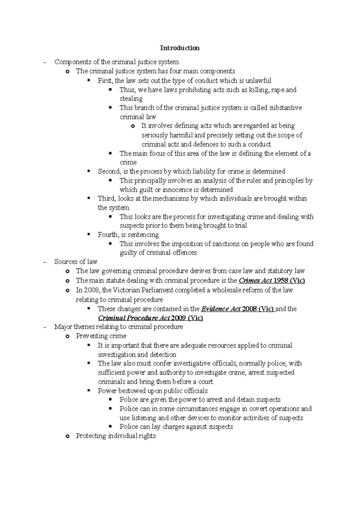 Lecture Notes, Lecture All - Introduction Components of the criminal ...
