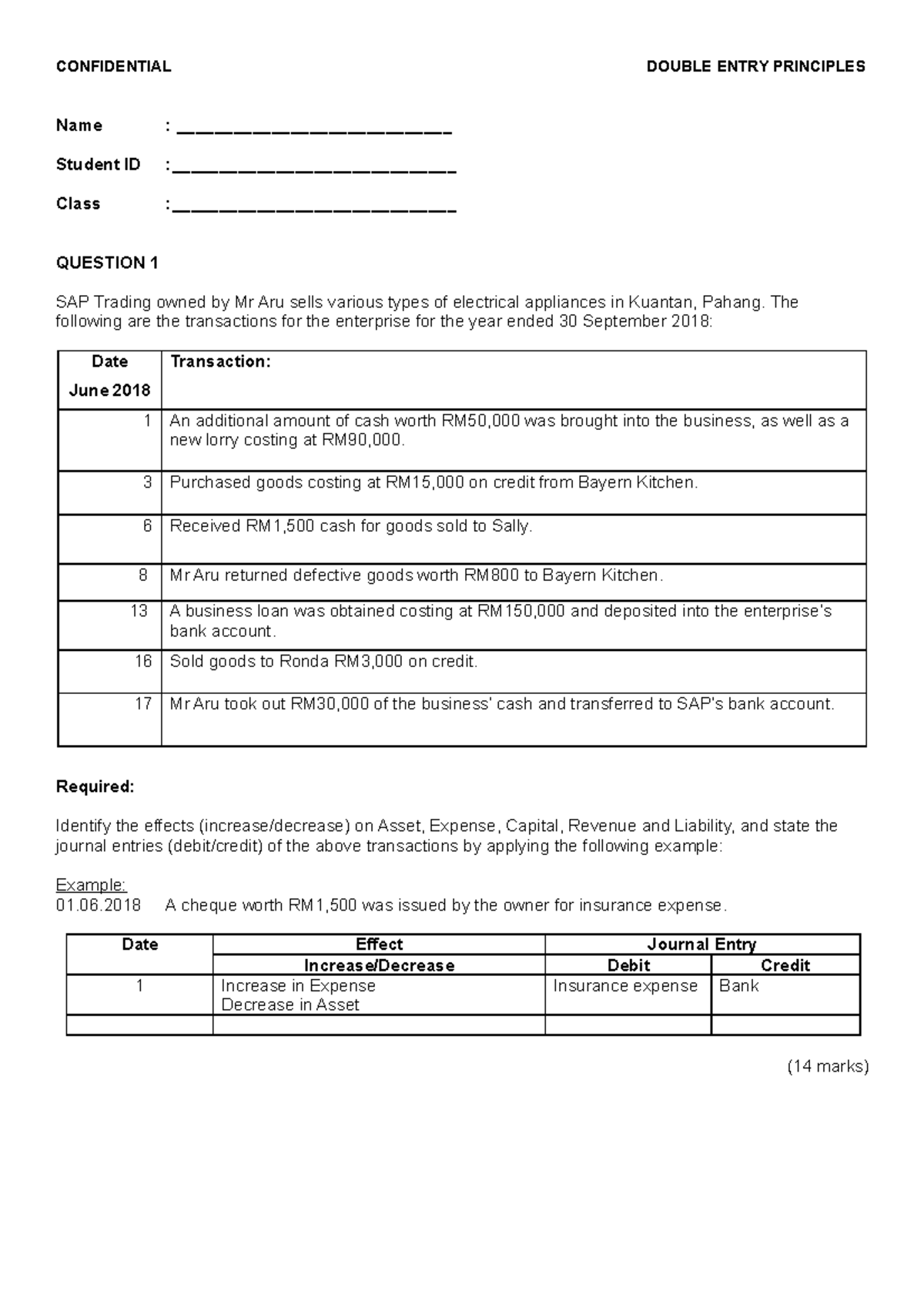 ACC406 Tutorial 2004 2020 - CONFIDENTIAL DOUBLE ENTRY PRINCIPLES Name ...