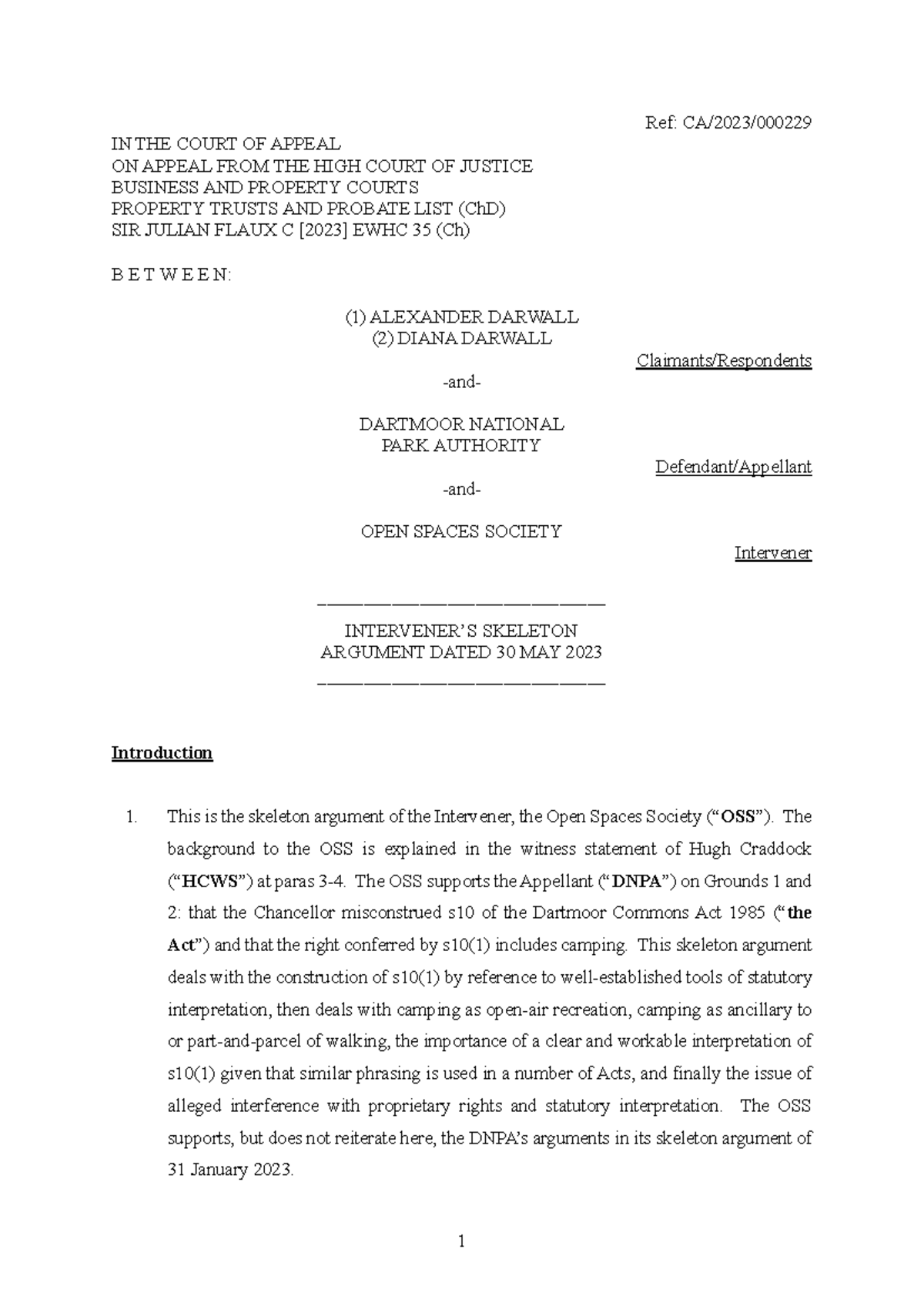 COA Intervenor's skeleton - Ref: CA/2023/ IN THE COURT OF APPEAL ON ...