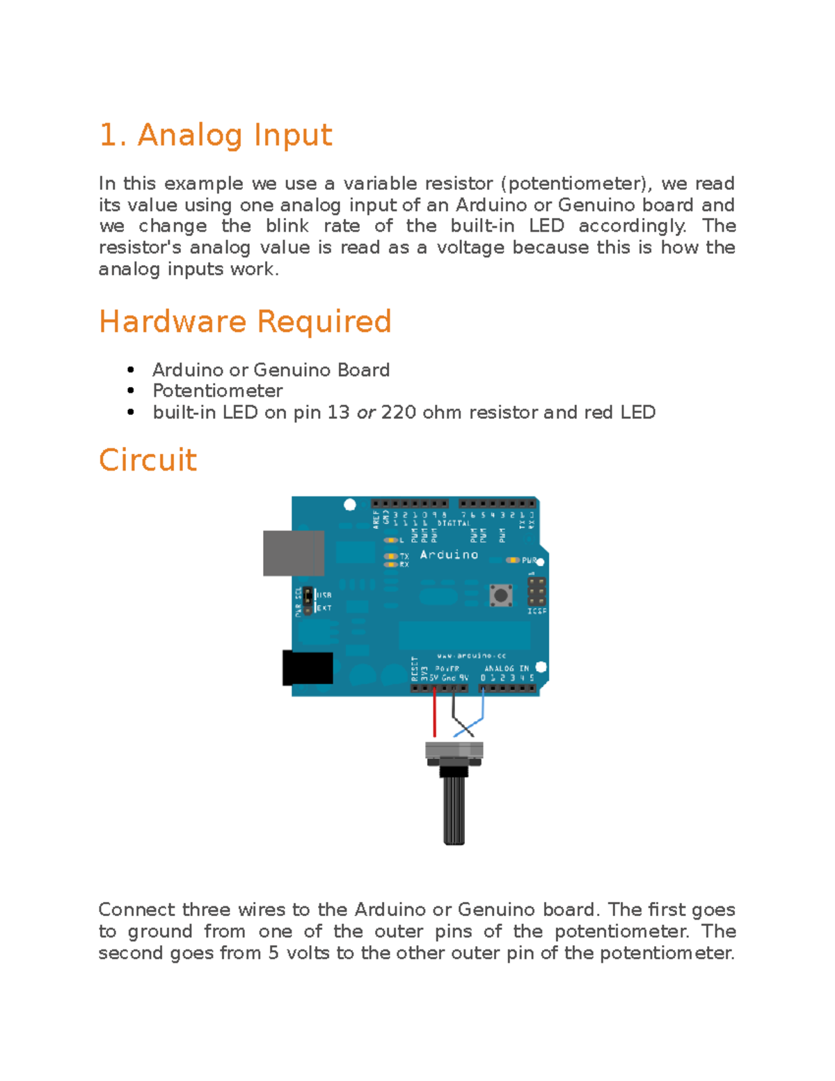 5b Analog Input Analog Read - 1. Analog Input In this example we use a ...