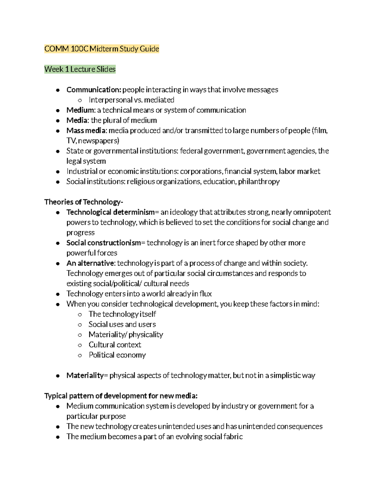 COMM 100C Midterm Study Guide - Studocu