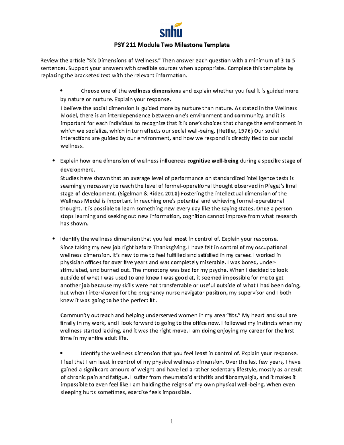 Module 2 Assignment - PSY 211 Module Two Milestone Template Review the ...