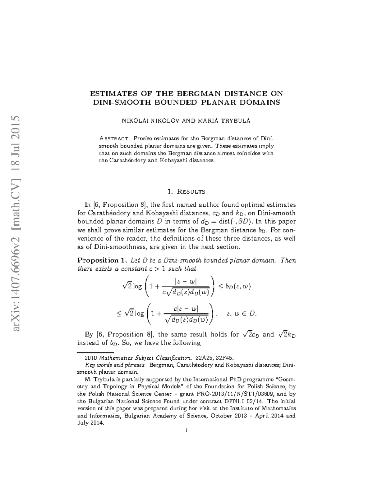 1407 - Cours - arXiv:1407 [math] 18 Jul 2015 ESTIMATES OF THE BERGMAN ...