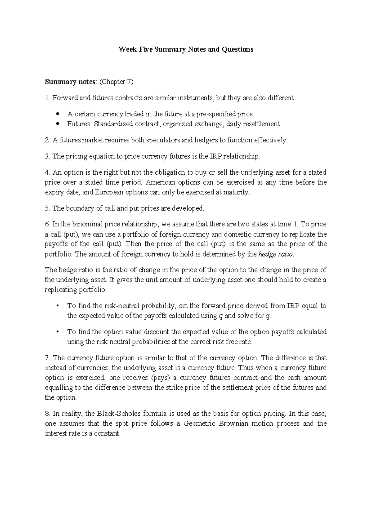 Week 5 - tutorial question - Week Five Summary Notes and Questions ...