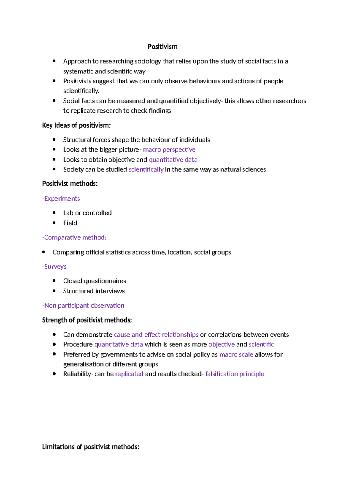 Positivism - notes - Positivism Approach to researching sociology that ...