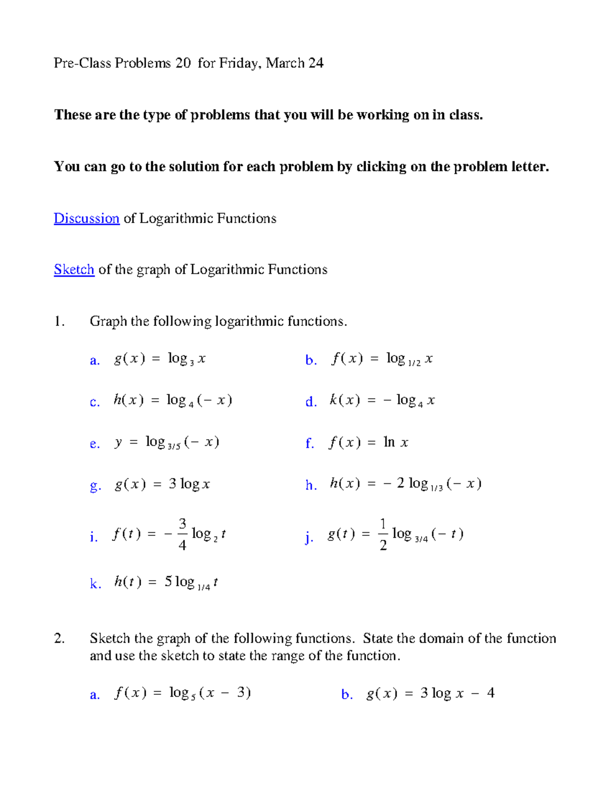Problems 20MWF - Pre-Class Problems 20 for Friday, March 24 These are ...