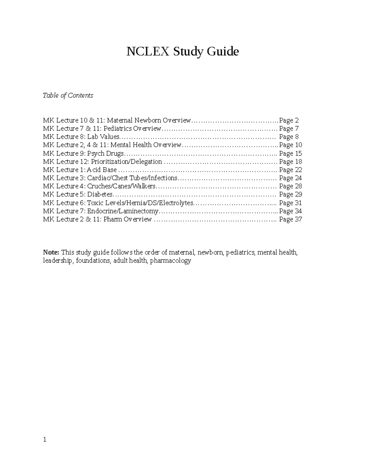 Nclex Study Guide Kristen Marie - NCLEX Study Guide Note: This study ...