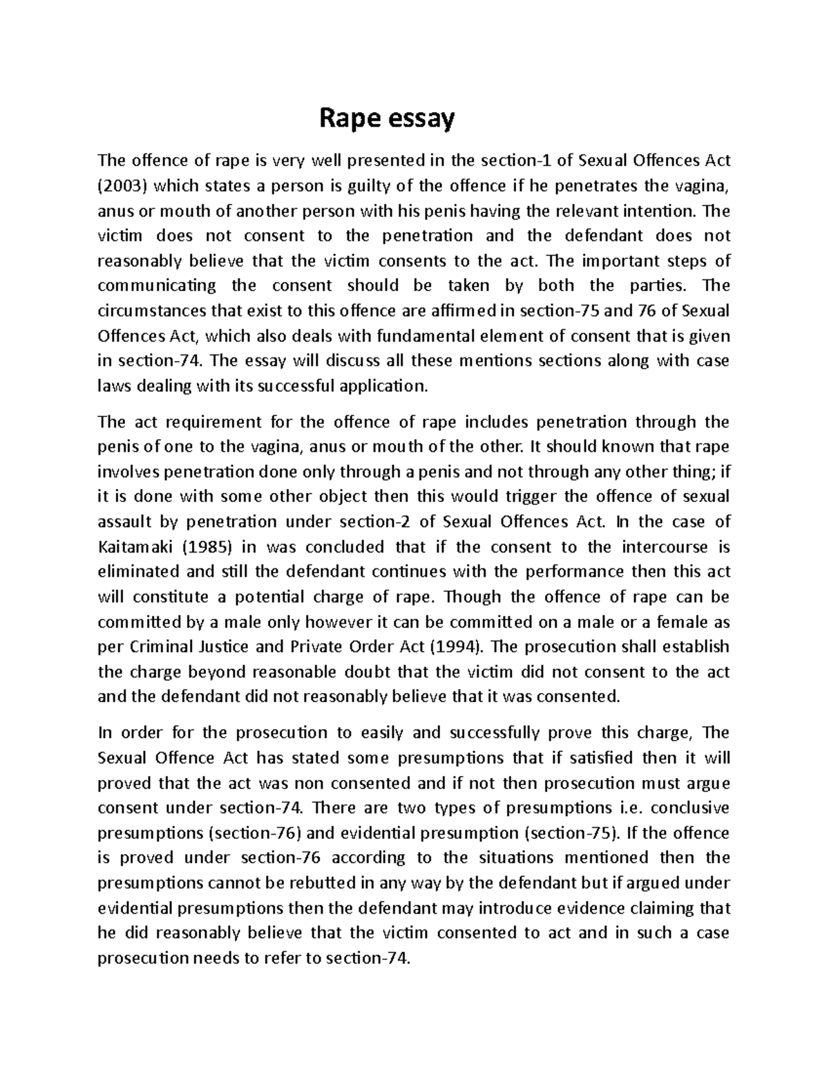 Rape essay - Rape essay The offence of rape is very well presented in ...