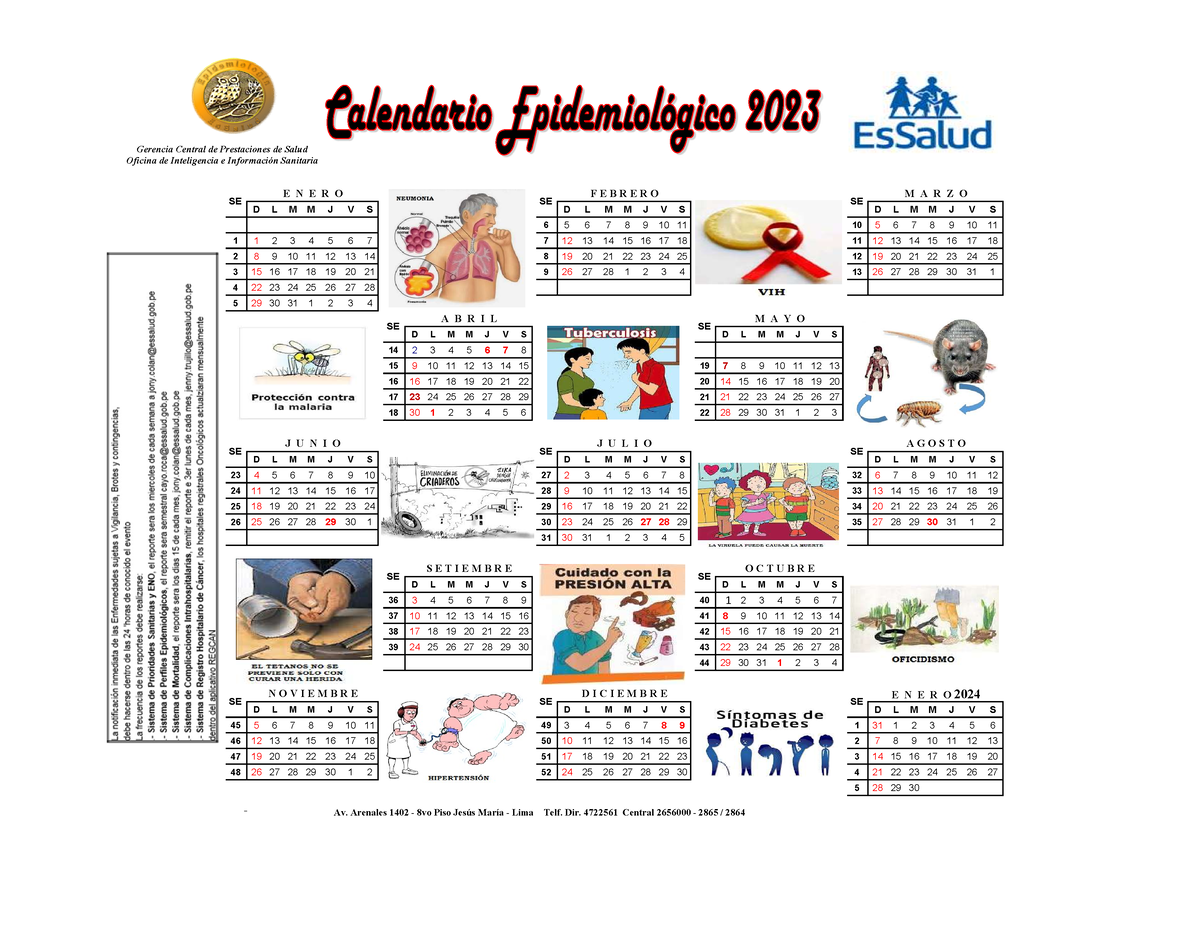 Calendario Epidemiologico 2023 - D L M M J V S D L M M J V S D L M M J ...