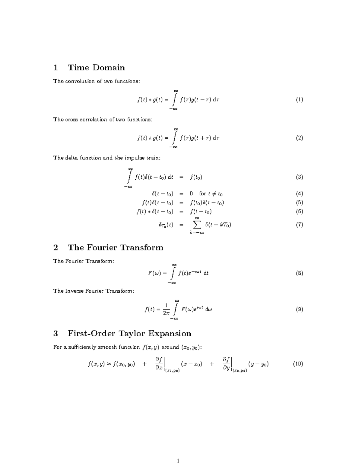 Equations-part1 - equations - 1 Time Domain The convolution of two ...