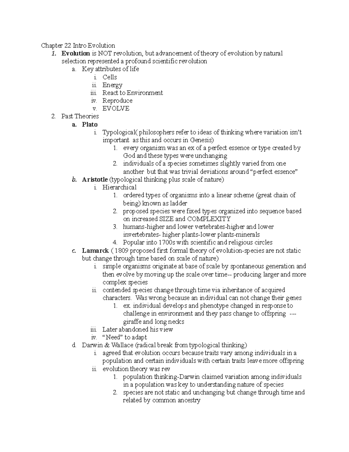 Exam 1 Notes BISC208 - Chapter 22 Intro Evolution 1. Evolution is NOT ...