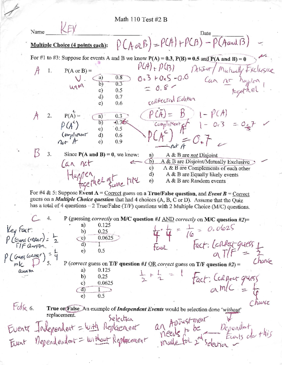 Sample Test #2 Solutions - MATH 110 - Studocu