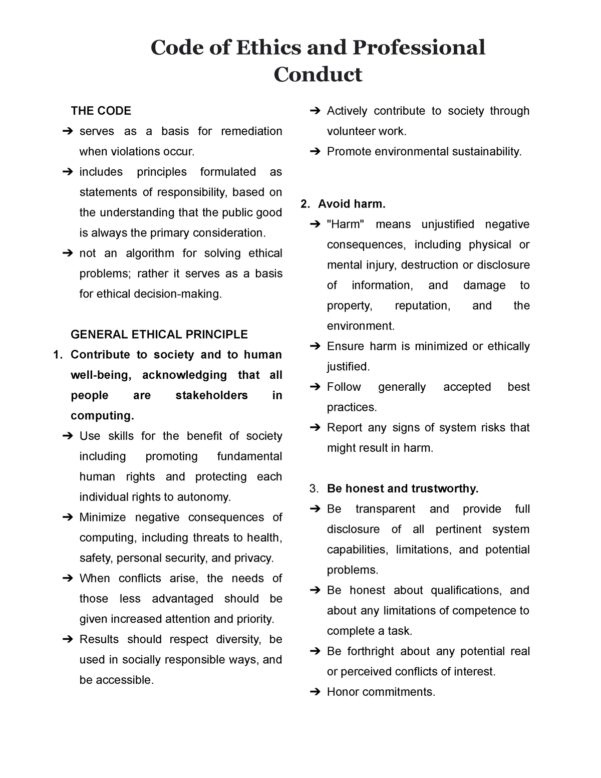 Handouts Code Of Ethics And Professional Conduct - Conduct THE CODE ...