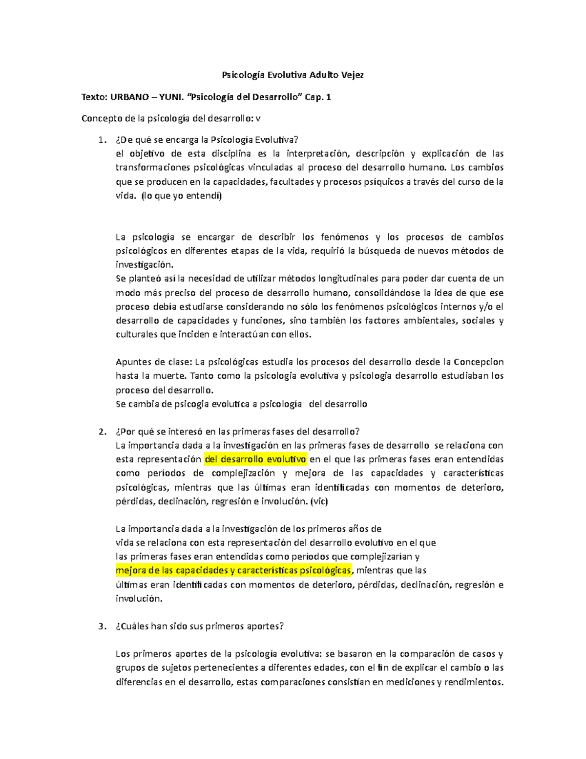 Preguntas Urbano Yuni Cap 1 Eli Psicolog a Evolutiva Adulto Vejez 