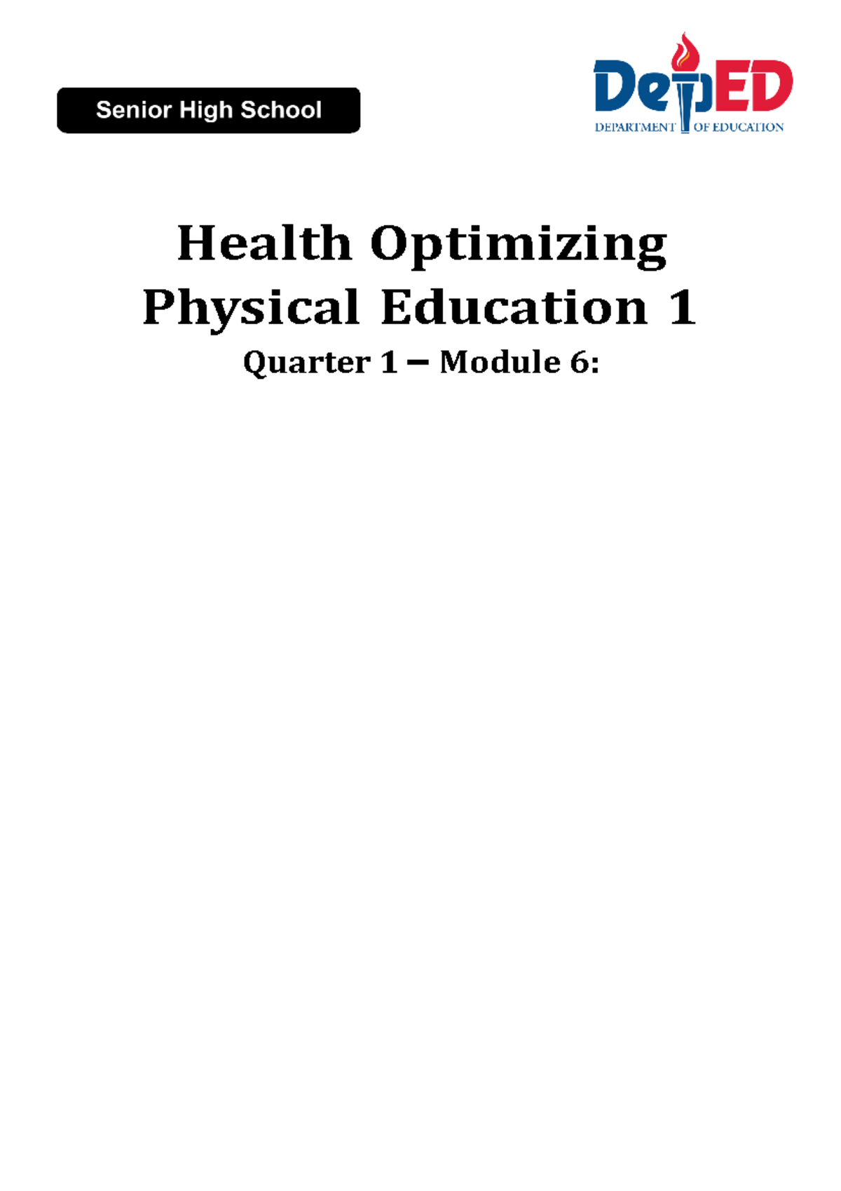 P Mindorensis Pe Module 6 - Health Optimizing Physical Education 1 ...