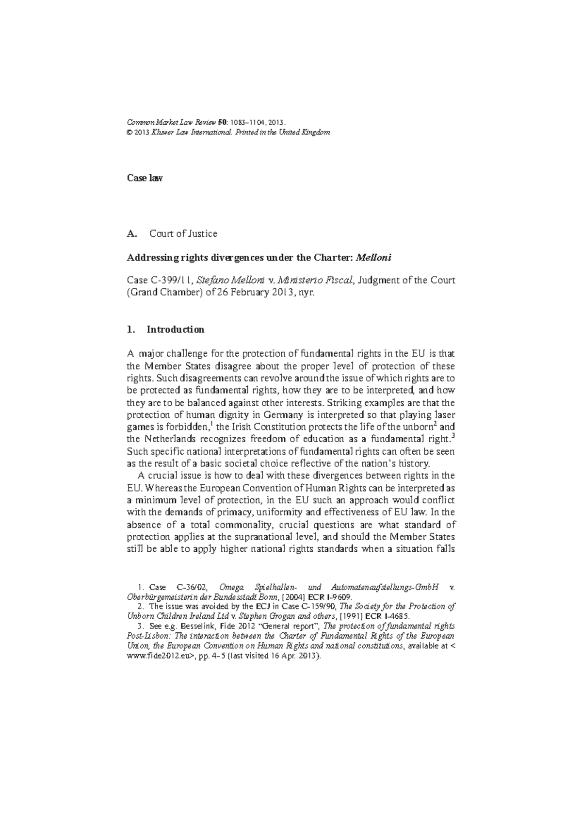 Advanced EU Law Case Note Example Case law A. Court of Justice