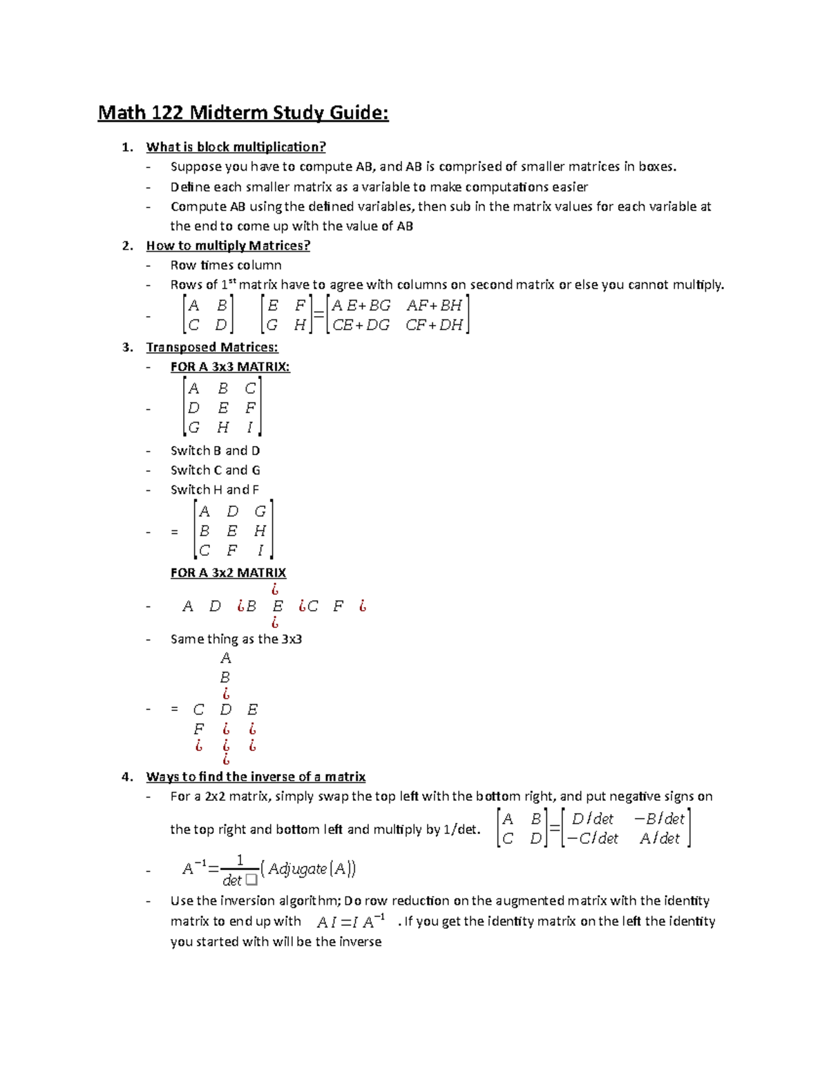 Math 122 Midterm Study Guide - Math 122 Midterm Study Guide: 1. What is ...