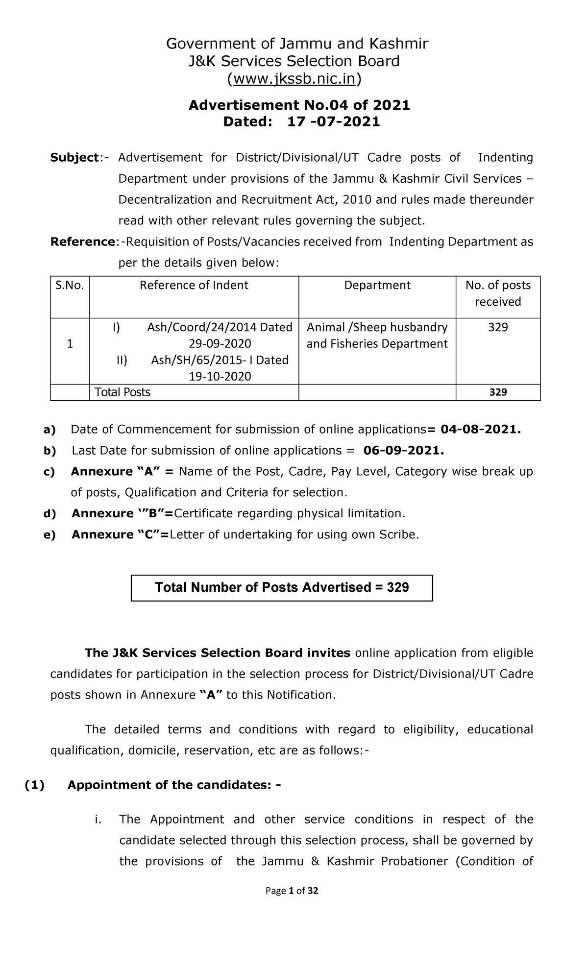 Advt 04 of 2021 Hey Government of Jammu and Kashmir J&K Services