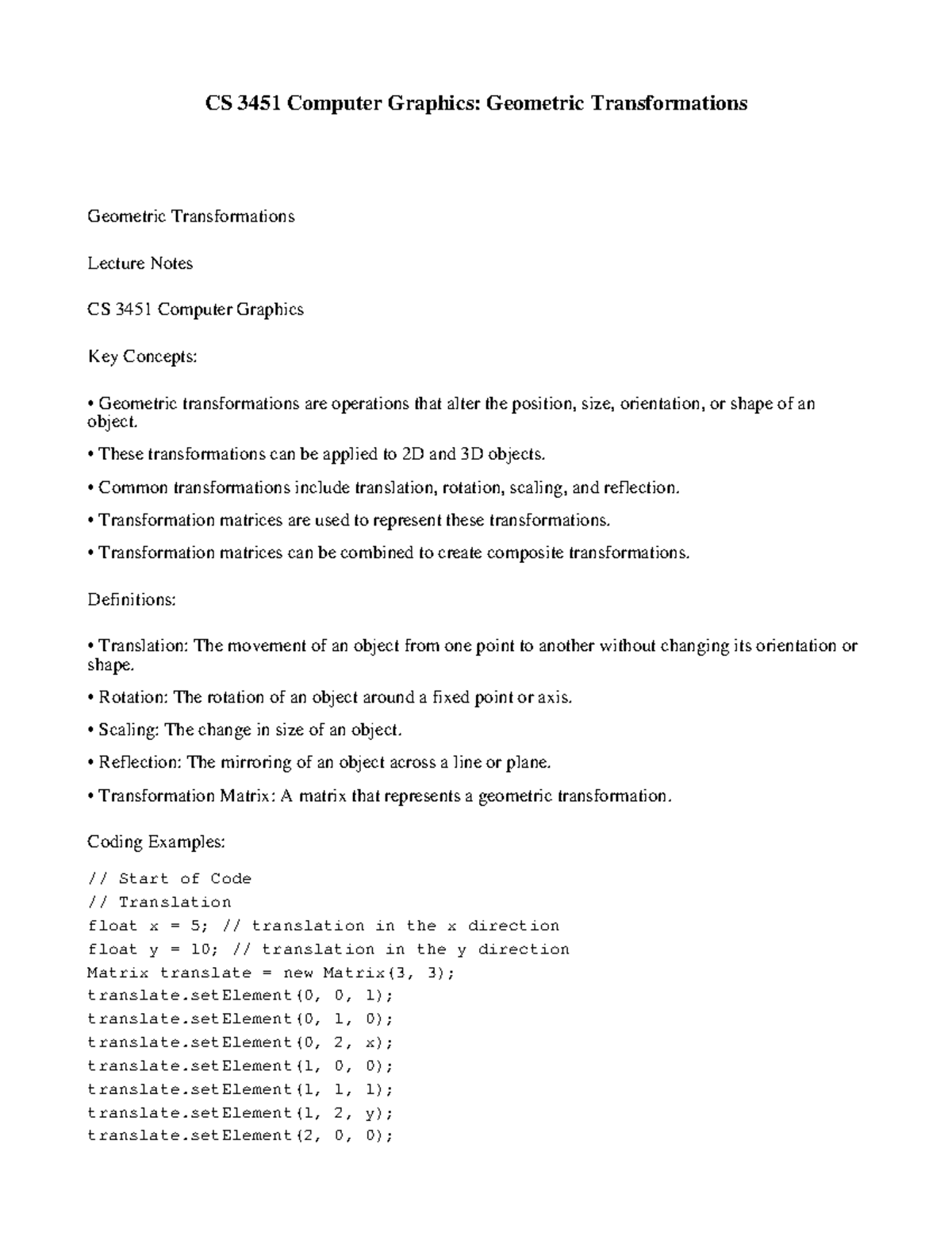 CS 3451 Computer Graphics - Geometric Transformations - CS 3451 ...