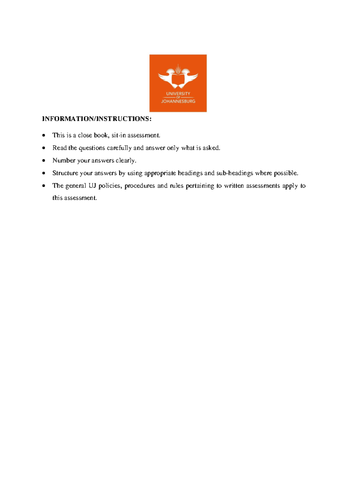 APP7XA1 - June 2022 UJ Past Paper - INFORMATION/INSTRUCTIONS: This is a ...