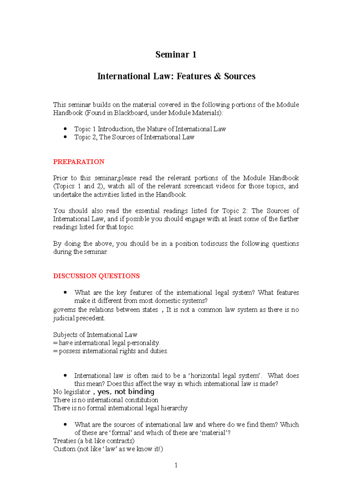 LW2ILNU - Handbook for Seminar 1 - Seminar 1 International Law ...