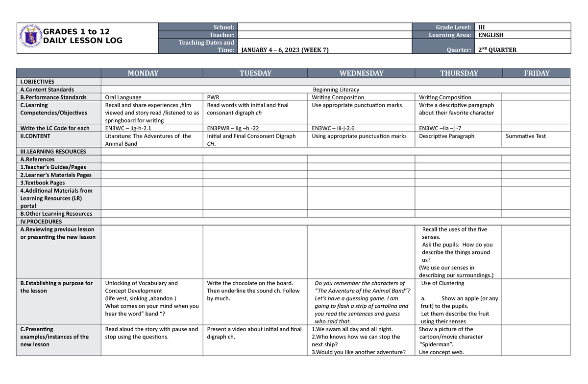 DLL English 3 Q2 W7 - For Information - GRADES 1 To 12 DAILY LESSON LOG ...