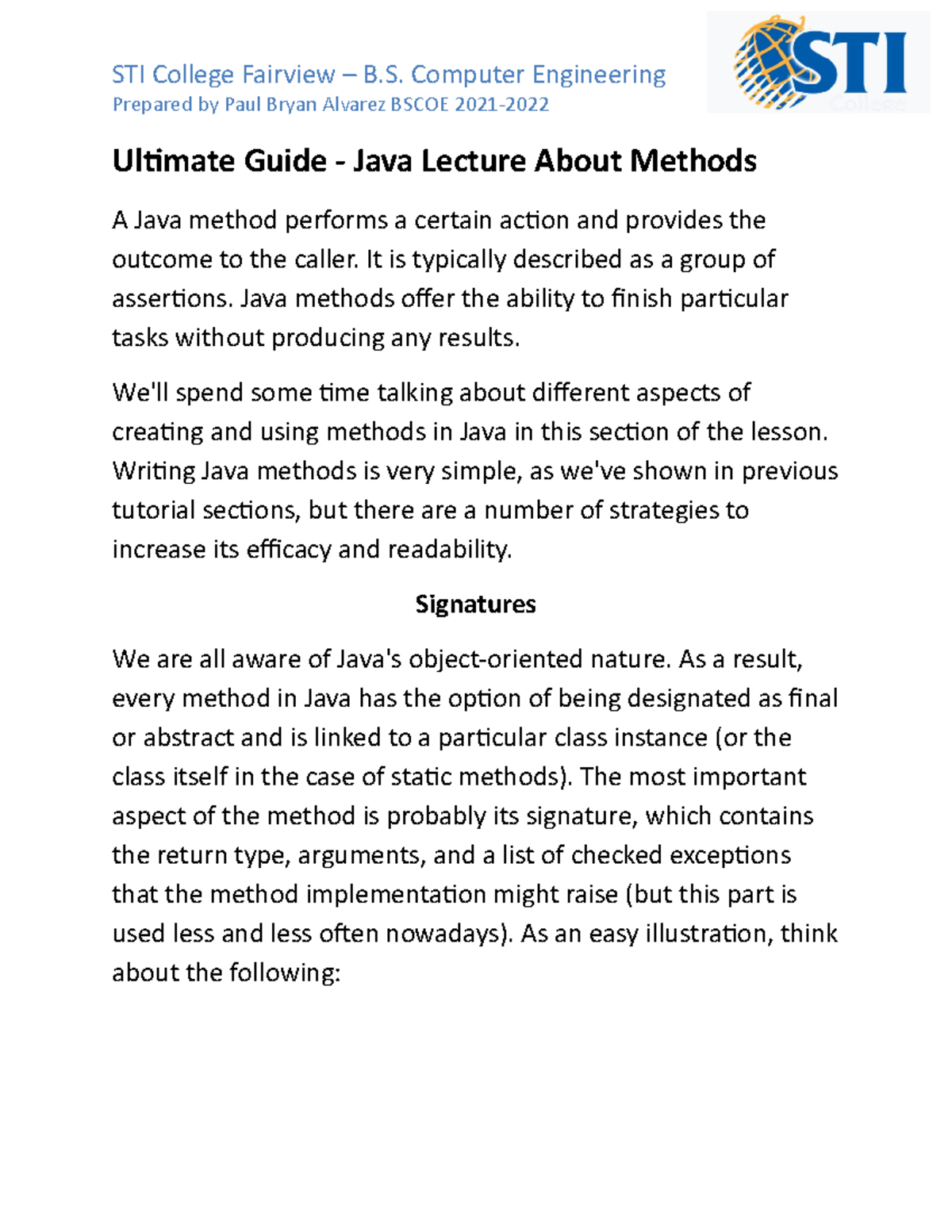 Ultimate Guide - Java Lecture About Methods - It is typically described ...
