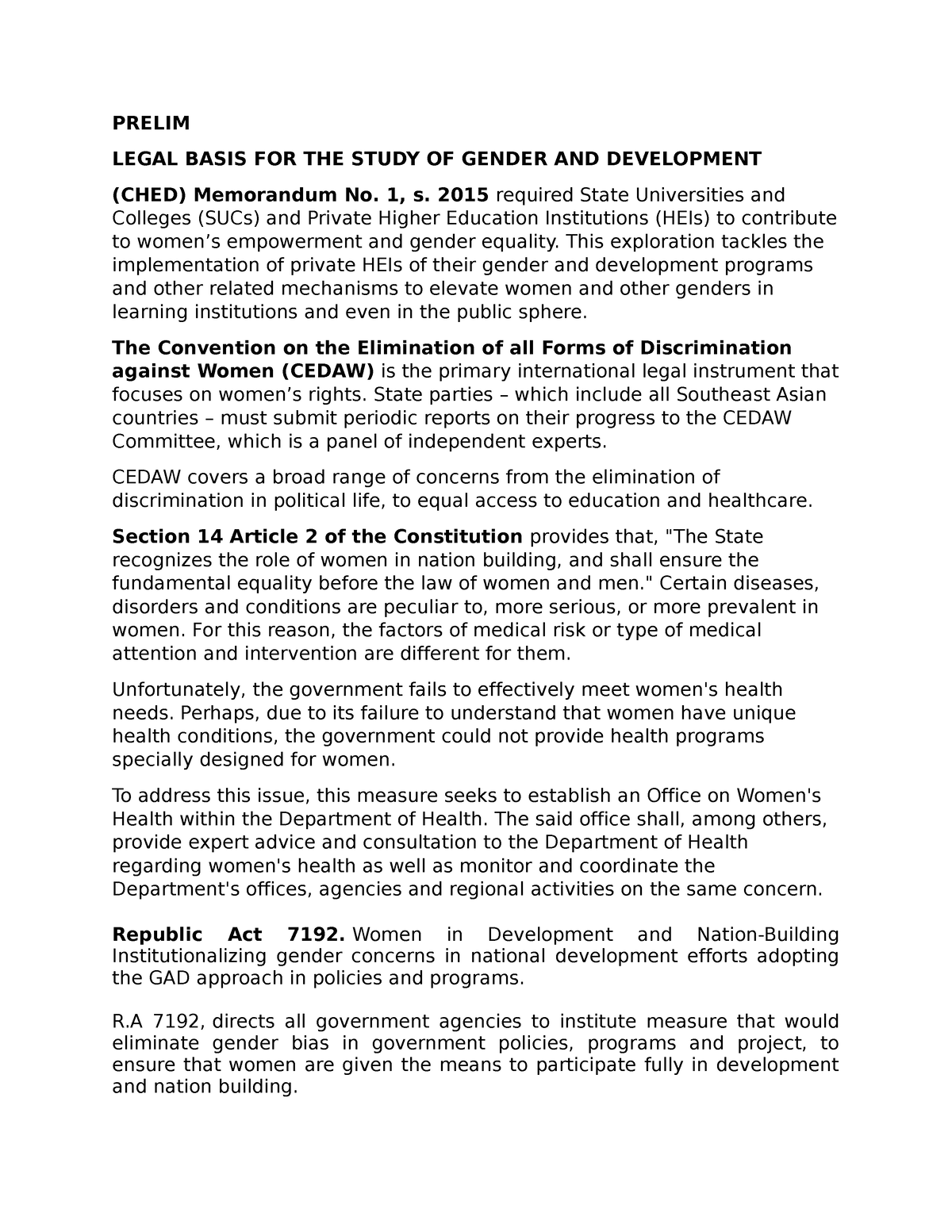 GEN-SOC- Prelim - Notes - PRELIM LEGAL BASIS FOR THE STUDY OF GENDER ...